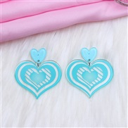 ( Lake Blue love ) heart-shaped earrings ear stud sweet print Acrylic samll earring Earring lady