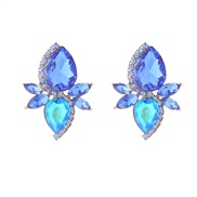( blue)Alloy drop glass diamond row diamond flowers earrings fashion creative banquet ear stud samll high Earring