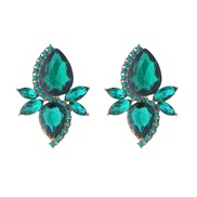 ( green)Alloy drop glass diamond row diamond flowers earrings fashion creative banquet ear stud samll high Earring