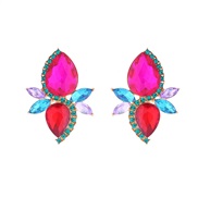 ( Color)Alloy drop glass diamond row diamond flowers earrings fashion creative banquet ear stud samll high Earring