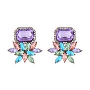 (purple)occidental style fashion square glass diamond earrings samll high retro womanearrings