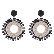 ( black)retro Bohemia geometry Round earrings temperament all-Purpose weave sun flower woman