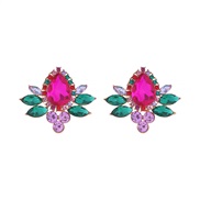 ( rose Red)earrings temperament retro geometry glass diamond earrings samll Alloy diamond Earring
