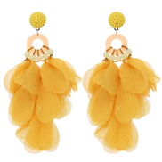 (2  E 1574  yellow) handmade Cloth flowers earrings woman  occidental style fashion exaggerating long style earring Ear