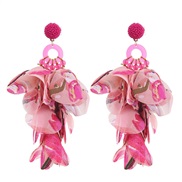 (8  E 1579  rose Red) handmade Cloth flowers earrings woman  occidental style fashion exaggerating long style earring E