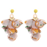 (9  E 1579  yellow) handmade Cloth flowers earrings woman  occidental style fashion exaggerating long style earring Ear