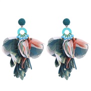 (1   E 1579  green) handmade Cloth flowers earrings woman  occidental style fashion exaggerating long style earring Ear