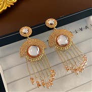 (3  Silver needle circular  Pink)medium retro crystal earrings Ear clip bride Double Word