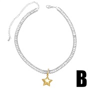 (B)occidental style fashion love necklace woman bronzek gold retro star clavicle chainnkq