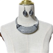 ( Silver)occidental style exaggerating diamond handmade weave necklace earrings setnecklace