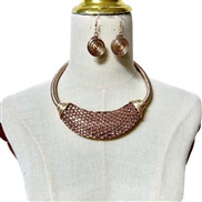 ( Champagne gold)occidental style exaggerating diamond handmade weave necklace earrings setnecklace