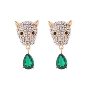 ( green)personality exaggerating leopard head drop pendant earrings Alloy diamond ear stud trend samll high Earring