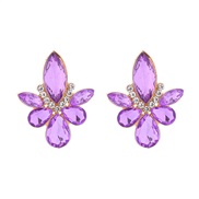 (purple)occidental style colorful diamond earrings temperament palace wind diamond ear stud lady samll high Earring