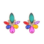 ( Color)occidental style colorful diamond earrings temperament palace wind diamond ear stud lady samll high Earring