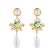 ( green)silver earrings high retro ethnic style Earring woman Alloy embed Pearl pendant samll earrings