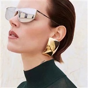 ( Gold)occidental style bronze geometry square earrings