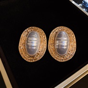 ( Silver needle  Gold Ellipse)retro samll Metal Pearl Oval silver ear stud high temperament fashion earrings woman