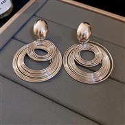 ( Silver needle  Silver)exaggerating Metal big samll multilayer circle silver earrings occidental style personality hig