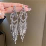 ( Silver needle  Silver water drop Tassels)high diamond drop long style tassel silver earrings occidental style persona
