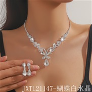 (JXTL21147 butterfly  crystal) claw chain Rhinestone crystal earrings necklace set brief Drop-type temperament clavicle