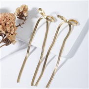( Gold)snake chain bow tassel earrings all-Purpose samll personality brief atmospheric earrings