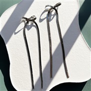 ( Silver)snake chain bow tassel earrings all-Purpose samll personality brief atmospheric earrings