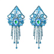 ( blue)occidental style exaggerating Earring retro personality geometry ear stud fully-jewelled tassel wind earrings wo