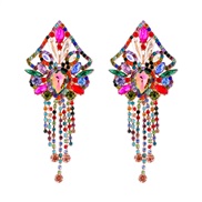 ( Color)occidental style exaggerating Earring retro personality geometry ear stud fully-jewelled tassel wind earrings w