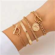 ( 5  Gold4 4775)occidental style  Metal wind mash up chain all-Purpose bangle  geometry love fashion bracelet