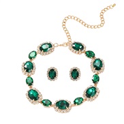 ( green)occidental style earrings necklace set woman Round glass diamond ear stud sweater chain bride