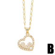 (B)occidental style Pearl love necklace woman temperament all-Purpose embed zircon gilded Peach heart clavicle chainnkb