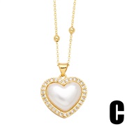 (C)occidental style Pearl love necklace woman temperament all-Purpose embed zircon gilded Peach heart clavicle chainnkb