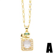 (A) love necklace woman occidental style fashion all-Purpose embed zircon square pendant clavicle chainnkb