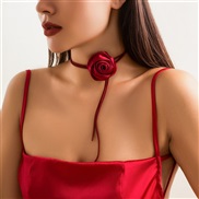 ( Red wine 6 2 )occidental style retro Cloth flowers Collar temperament velvet flower twining chain