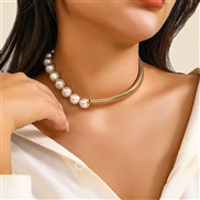 ( 1  necklace Gold 6 23)occidental style snake chain punk Collar woman samll chain imitate Pearl all-Purpose necklace