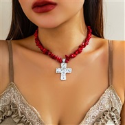 ( White K 6 14)occidental style fashion Irregular gravel cross necklace  brief all-Purpose naturalnecklace