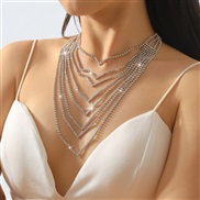 ( White K)occidental style fully-jewelled multilayer necklace  personality briefv wind