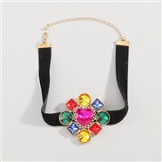 (color ) color flowers  occidental style palace wind exaggerating fully-jewelled medium velvet necklace