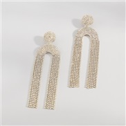 ( Gold)E fully-jewelled tassel earrings  occidental style exaggerating geometryU Autumn and Winter personality earring