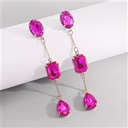 ( rose Red)E occidental style color diamond long style tassel Earring  samll retro brief temperament earring