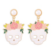 ( white)E occidental style exaggerating flowers skull Earring  series cartoon enamel earring