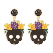 ( black)E occidental style exaggerating flowers skull Earring  series cartoon enamel earring