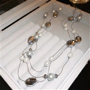 ( gray crystalPearl  necklace)occidental style exaggerating crystal Pearl multilayer long necklace personality samll te
