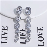 ( Silver) occidental style personality long style temperament earrings diamond crystal earring pure color woman Autumn 