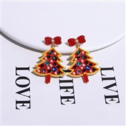 ( red) sweet wind bow christmas tree girl lovely cartoon earring woman big student temperament earrings