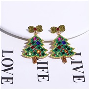 ( green) sweet wind bow christmas tree girl lovely cartoon earring woman big student temperament earrings