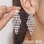 (JXER9   Silver)claw chain series Rhinestone earrings woman super fully-jewelled rhombus long earrings ear stud all-Pur