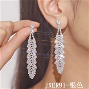 (JXER91  Silver)claw chain series Rhinestone earrings woman  fully-jewelled long earrings ear stud all-Purpose Earringe