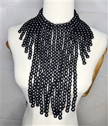 ( black) black long necklace multilayer tassel exaggeratingWood necklace