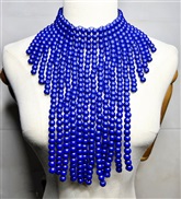( blue) black long necklace multilayer tassel exaggeratingWood necklace